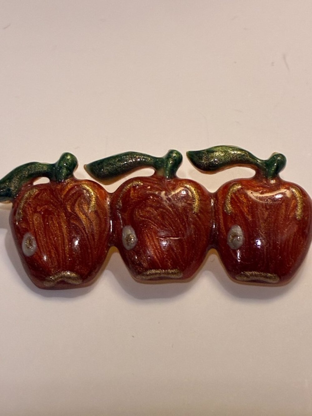 Vintage TC Tanya Creations Enameled Apples Brooch Pin Teacher Gift Autumn Fall
